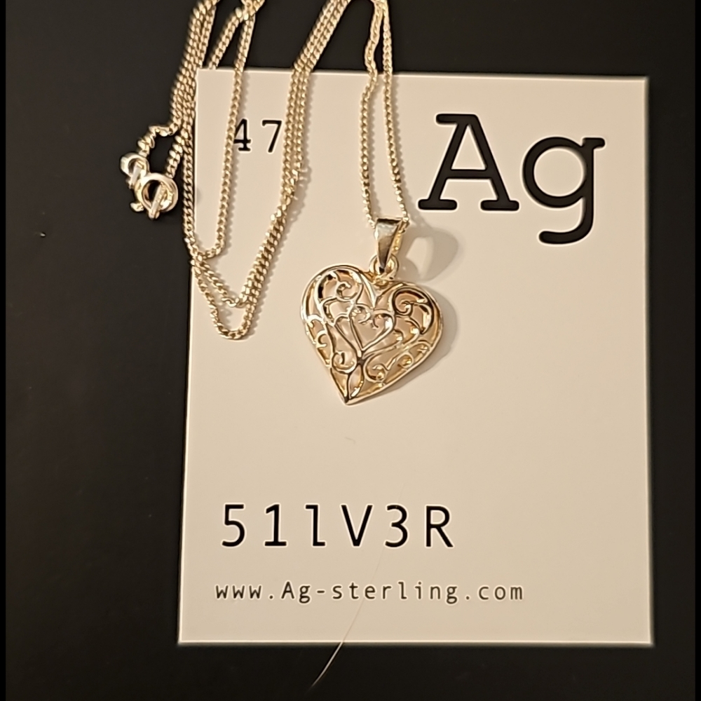 Sterling Silver Filigree Heart Pendant Necklace
